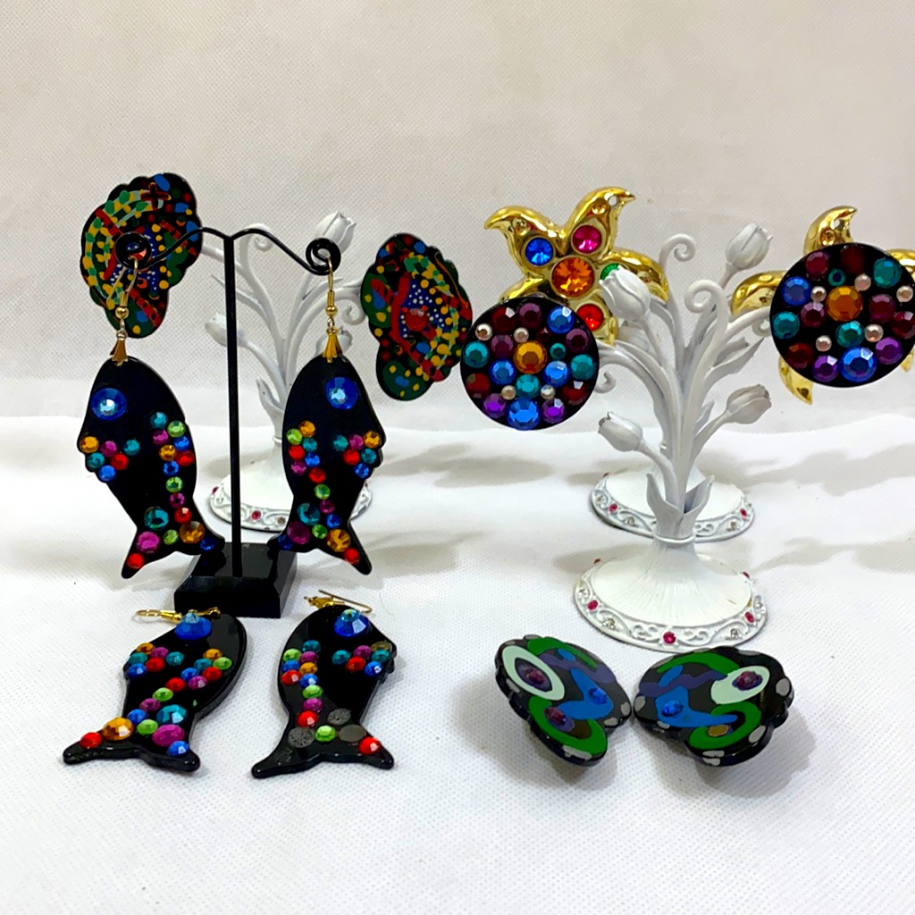 Lot Of Five Hand Crafted Earrings Fish Stars Beads